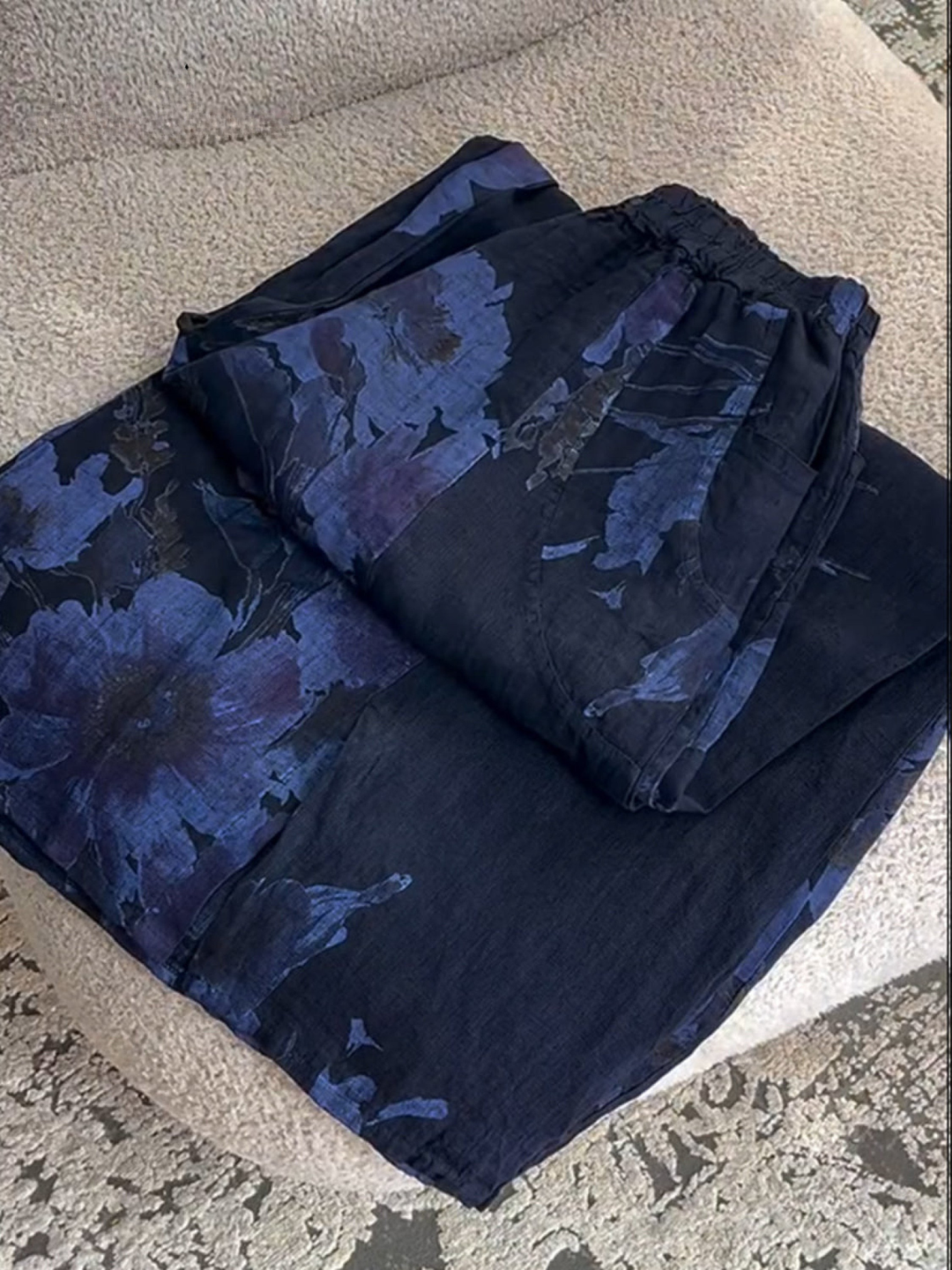 Women's Floral Linen Wide Leg Trousers Relaxed Fit Pants