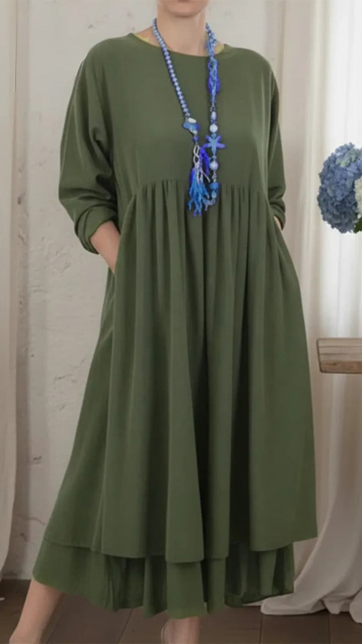 Women's Linen Crew-Neck Maxi Dress
