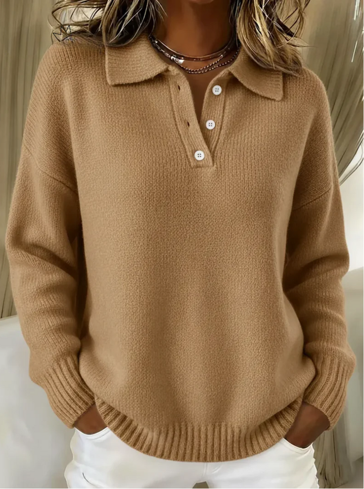 Soft Knit Polo Sweater Women Merino Wool Mix Long Sleeve Collared Top