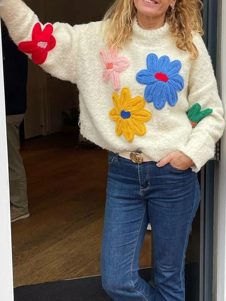 Women’s Floral Knit Crewneck Pullover Sweater