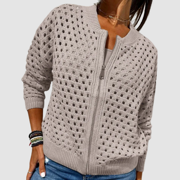 Women's Viscose Blend Open-Knit Zip-Up Cardigan