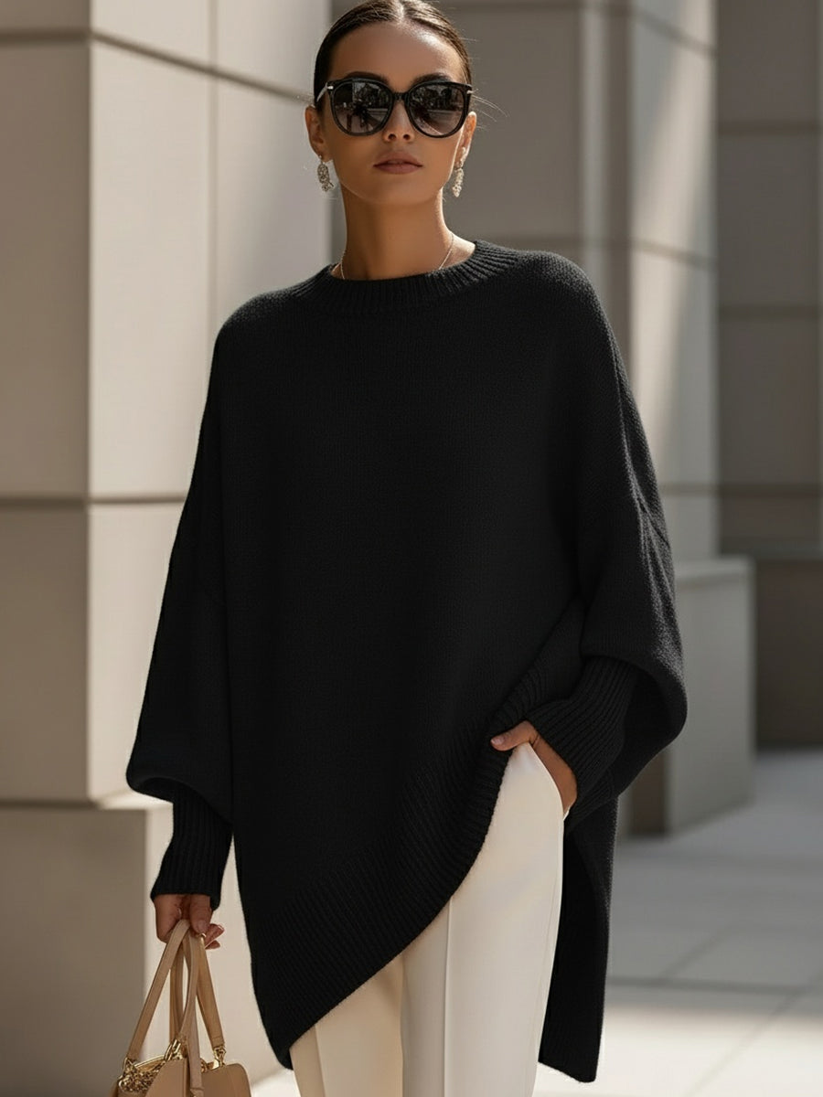 Women's Knit Oversized Asymmetrical Poncho Batwing Jumper Top