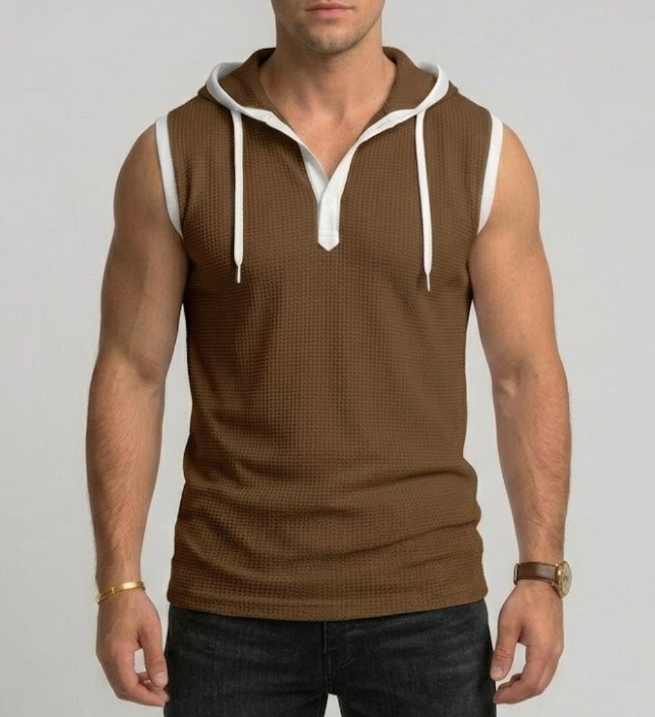 Men's Knit Sleeveless Gym Hoodie Muscle Shirt