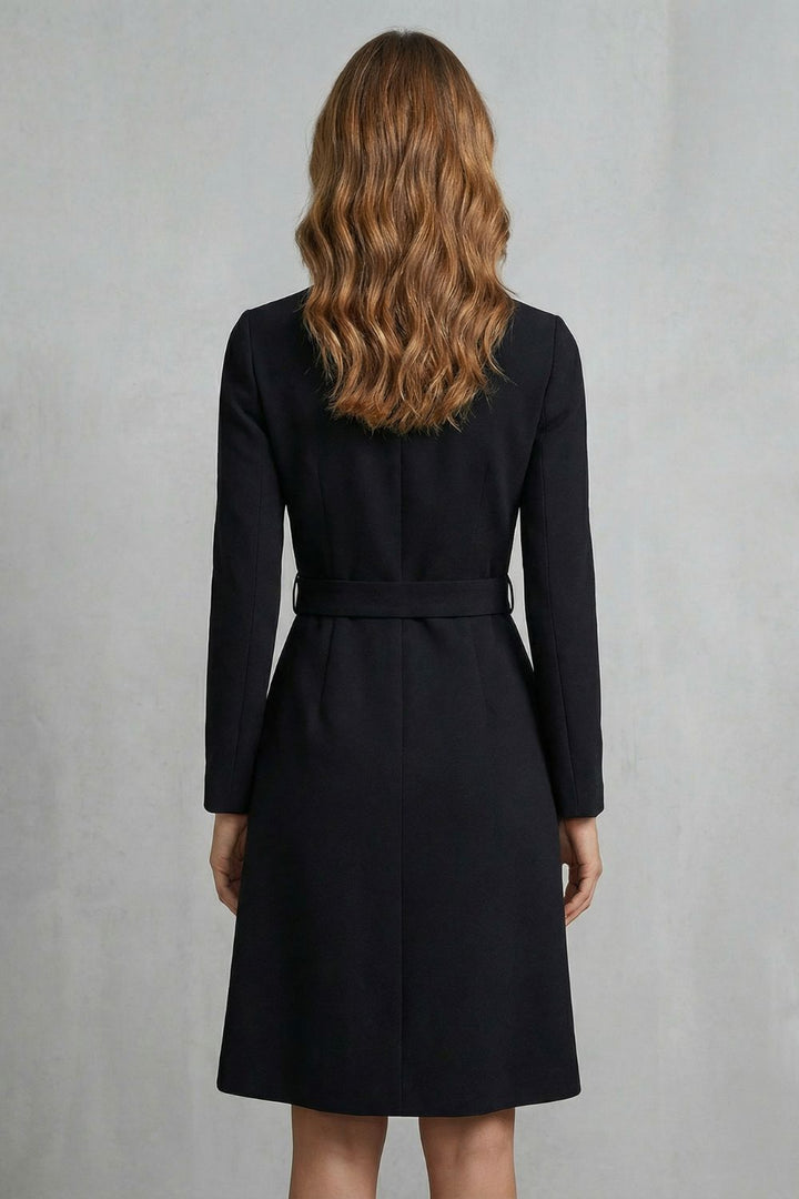 Women’s Belted Asymmetric A-Line Knit Midi Dress