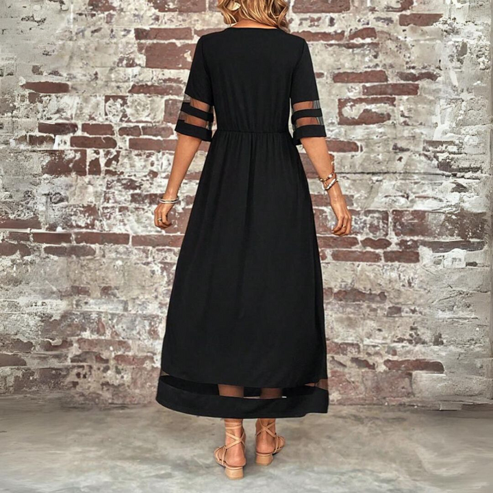 Women's Linen Maxi Dress High Waist Short Sleeve Casual Dress