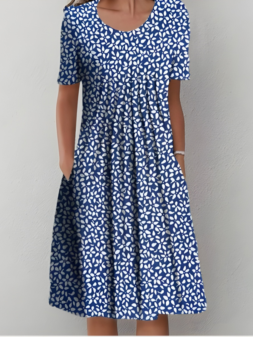 Women's Linen Floral Sundress Casual Short Sleeve Midi Dress