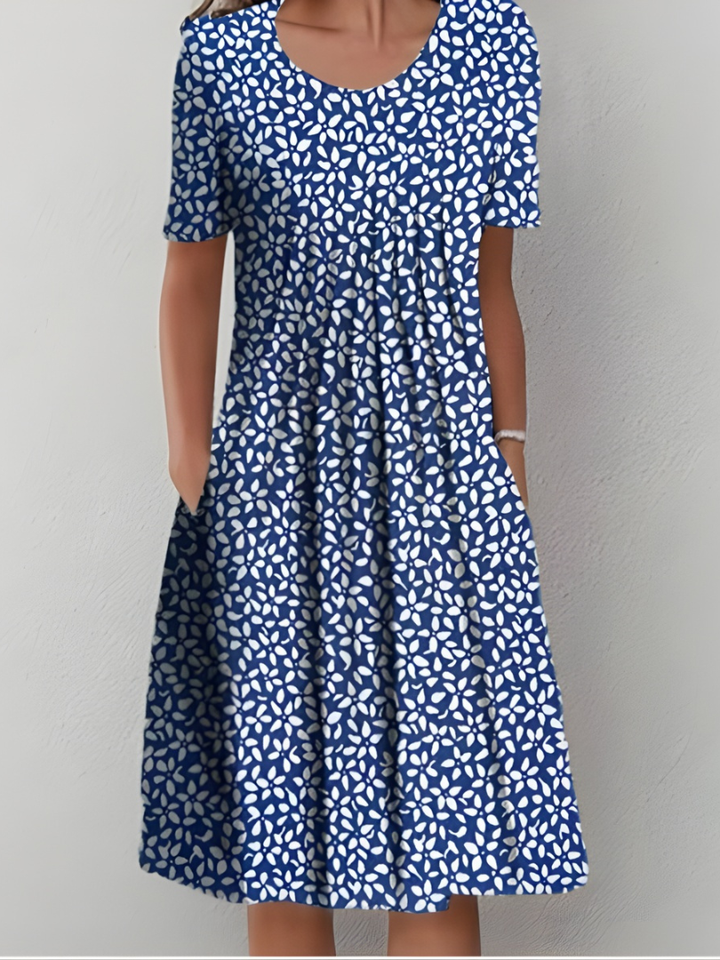 Women's Linen Floral Sundress Casual Short Sleeve Midi Dress