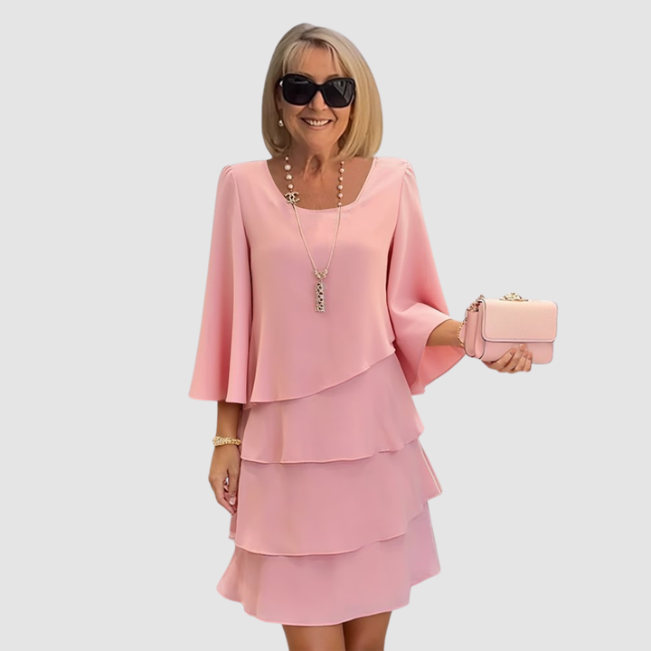 Women's Tiered Ruffle Shift Dress Long Sleeve Chiffon Layered Party Tunic