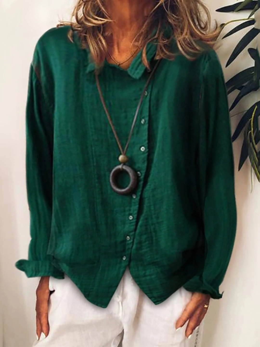 Women's Linen Blouse Long Sleeve Casual Shirt Relaxed Top