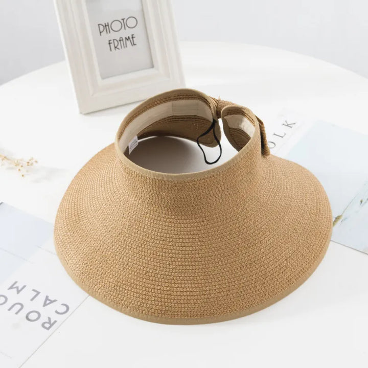 Women's Straw Sun Visor Wide Brim Foldable Roll Up Hat