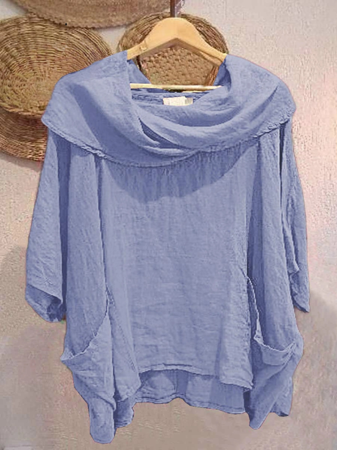Women's Linen Knit Oversized Poncho Jumper Sweater