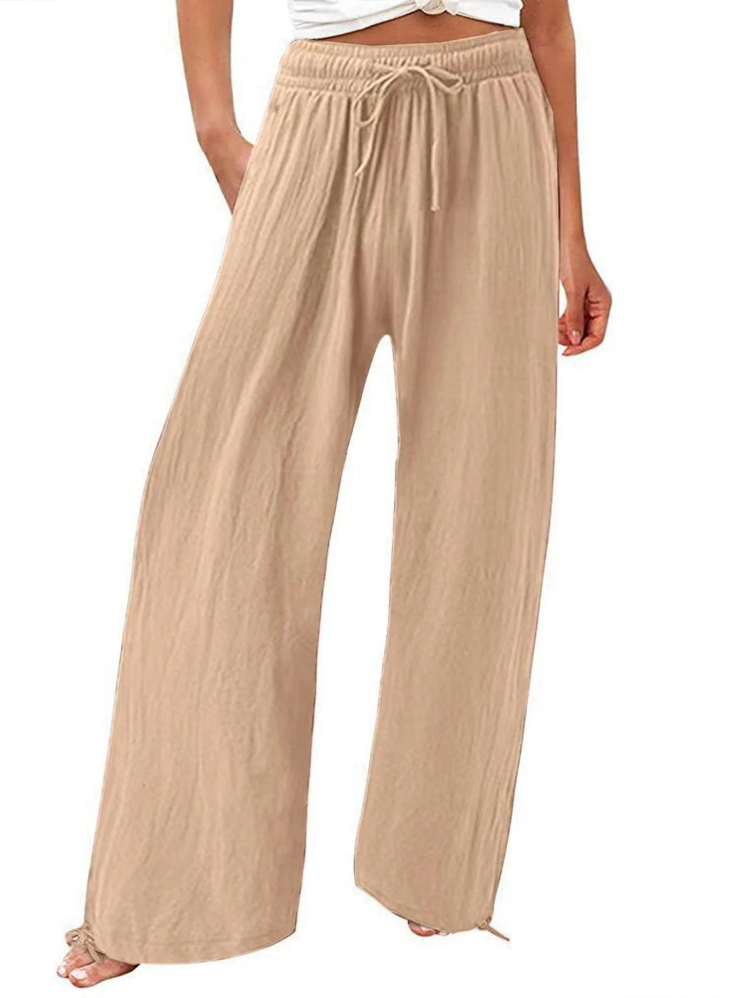 Women's Linen Wide Leg Trousers High Waisted Drawstring Palazzo Pants