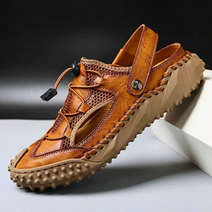 Sandales décontractées pour hommes en cuir, chaussures de randonnée d’extérieur à bout fermé