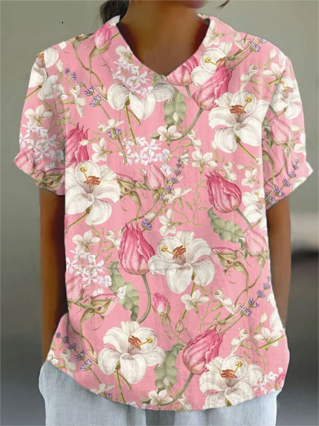 Women Linen Floral Shirt Pants Maxi Dress