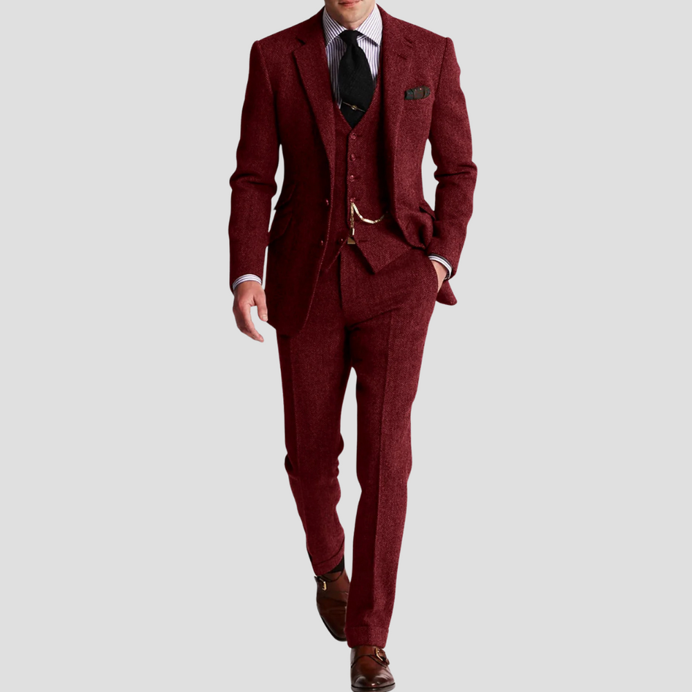 Men's Slim Fit Three-Piece Wool Suit
