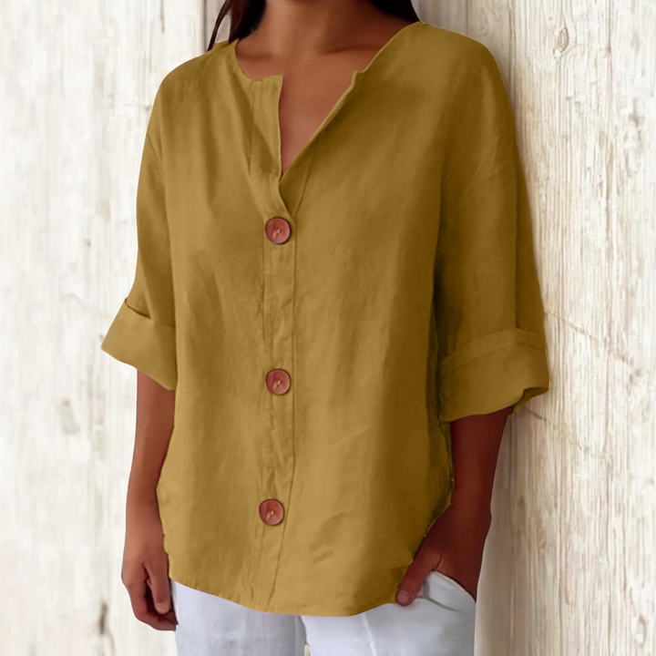 Women's Linen Blouse Loose Fit Casual Plain Top Shirt