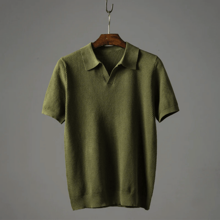 Men's Knit Polo Shirt Merino Wool Short Sleeve Pullover Top