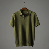 Men's Knit Polo Shirt Merino Wool Short Sleeve Pullover Top