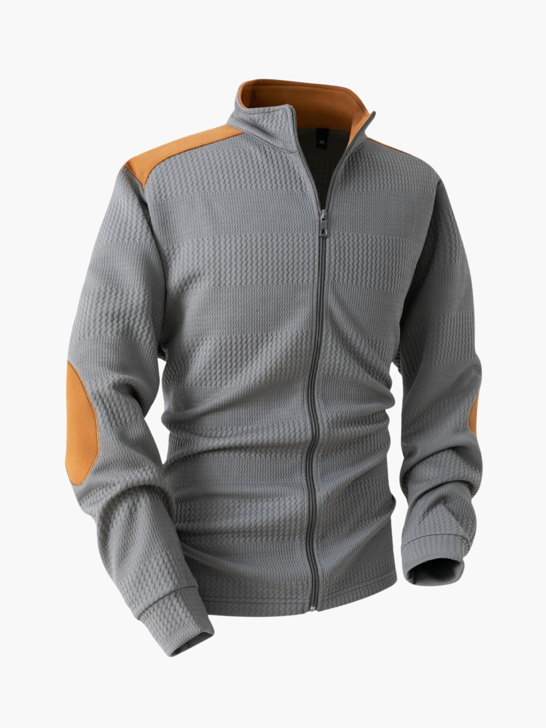 Men's Ribbed Knit Zip Up Jacket with Elbow Patches