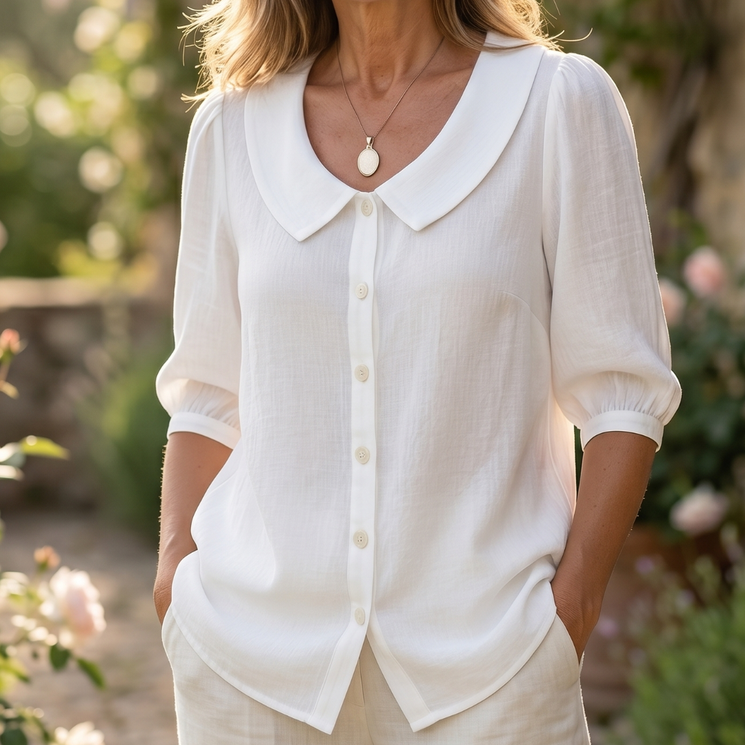 Women's Linen Blouse Work Shirt Collar Top