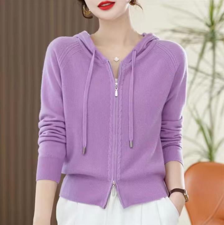 Women's Merino Wool Knit Zip-Up Hoodie