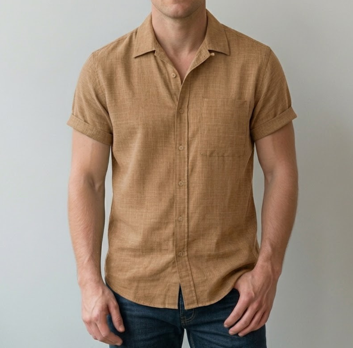 Men's Linen Stand Collar Short Sleeve Casual Shirt