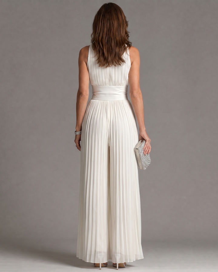 Women’s Chiffon Wide Leg Pleated Sleeveless Jumpsuit