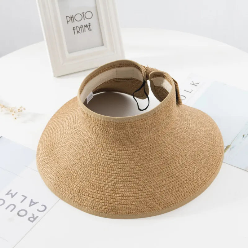 Women's Paper Straw Sun Visor Wide Brim Foldable Beach Hat