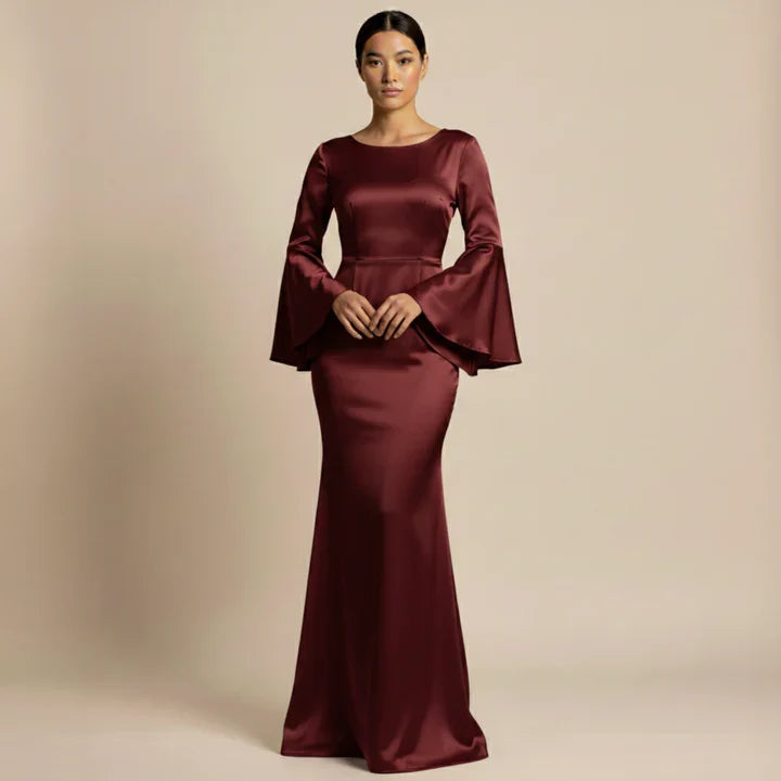 Women's Silk Bell Sleeve Long Evening Dress