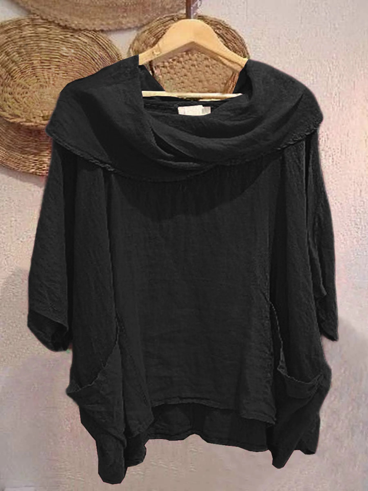 Women's Linen Cowl Neck Poncho Top