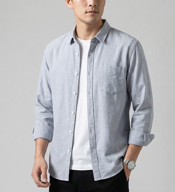 Men's Linen Button Down Long Sleeve Casual Shirt