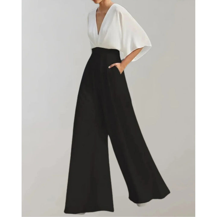 Women's Elegant V-Neck Satin Wide Leg Jumpsuit