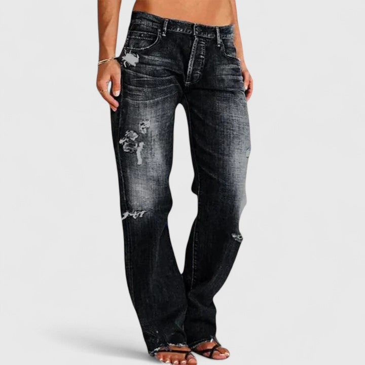 Denim Jeans Women Distressed Relaxed Fit Wide Leg Trousers