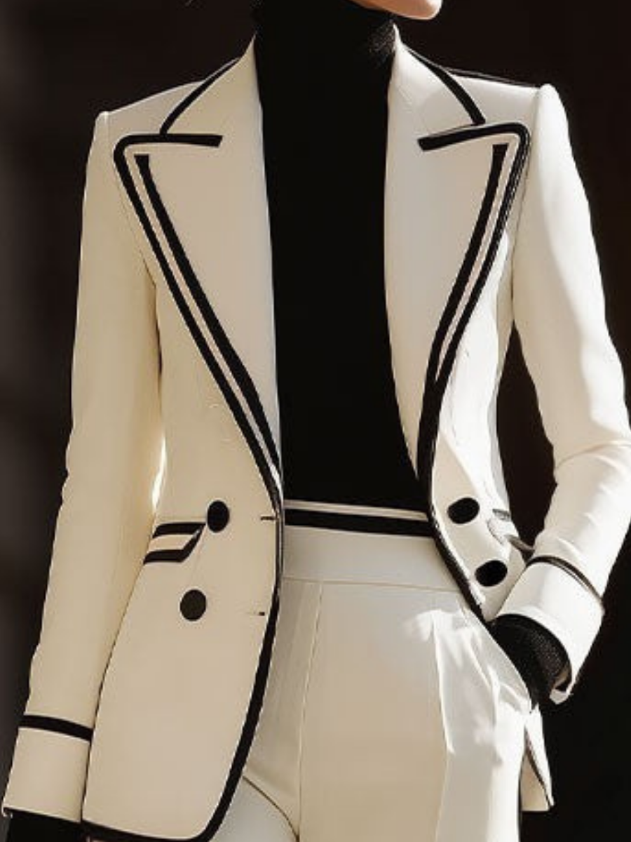 Women's Wool High-Waist Double-Breasted Wide-Leg Trouser Suit