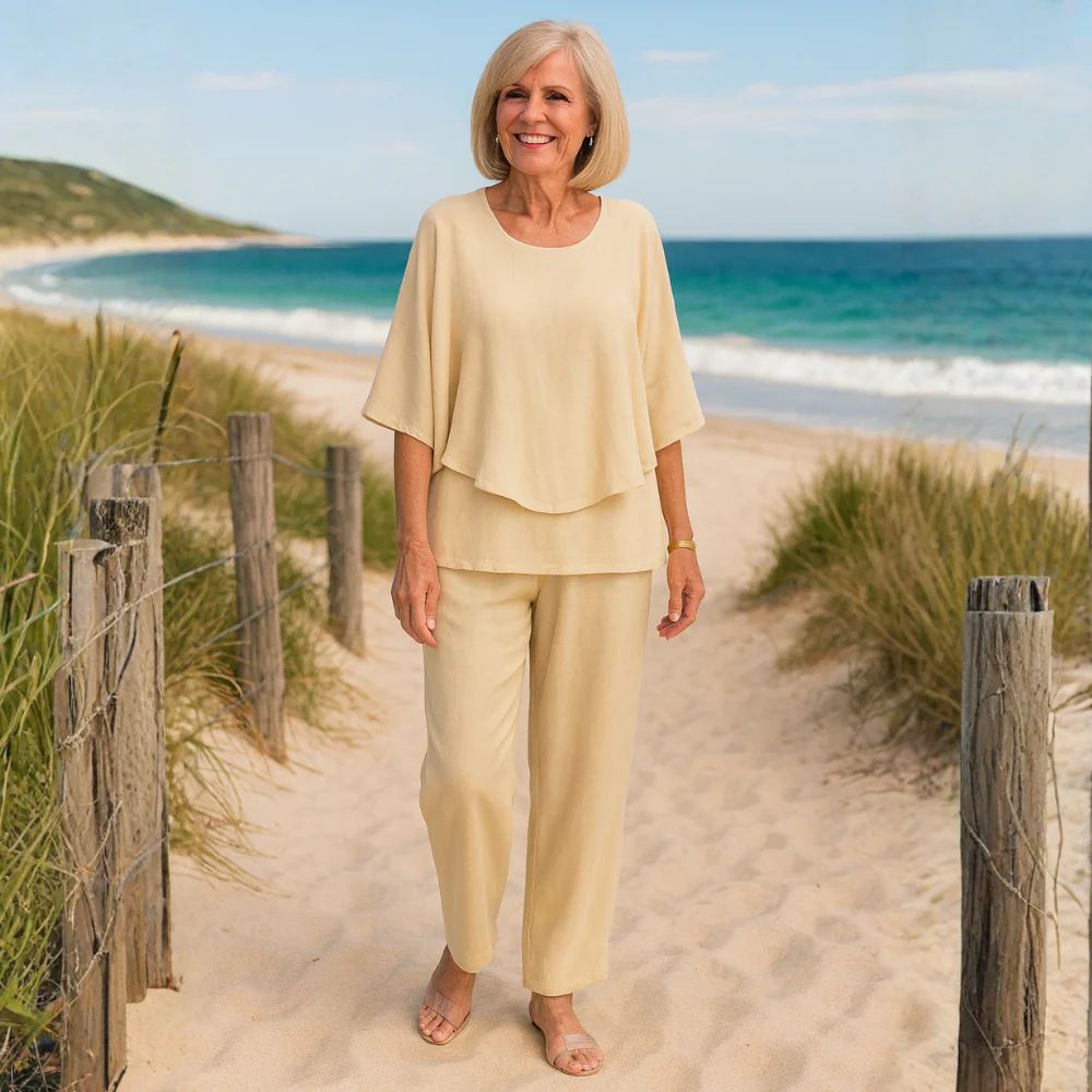 Women's Linen Two Piece Trouser Set Relaxed Fit Elegant Ladies Co-ord