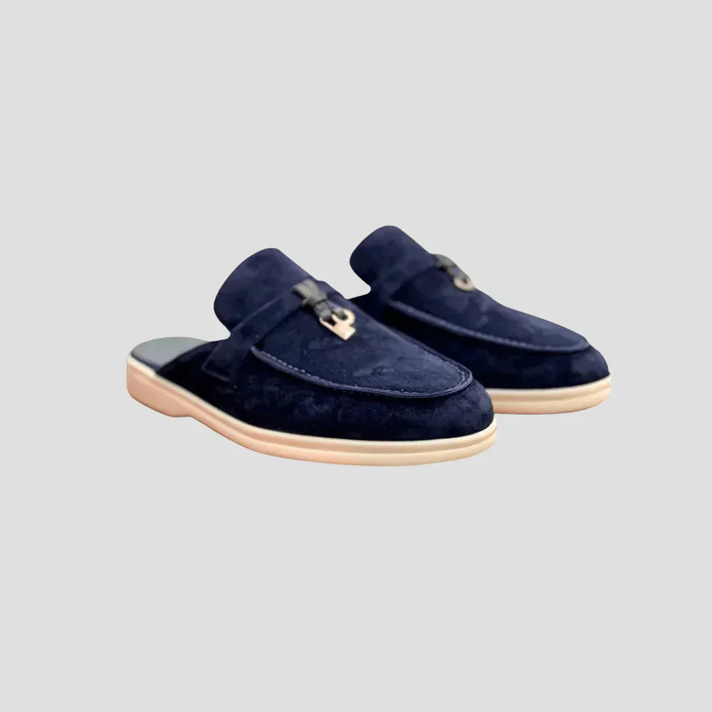 Men's Suede Leather Mules Closed Toe Buckle Slip On Loafers