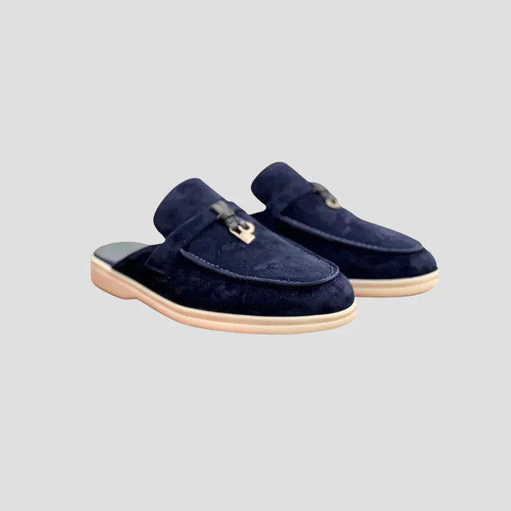 Men's Suede Leather Mules Closed Toe Buckle Slip On Loafers