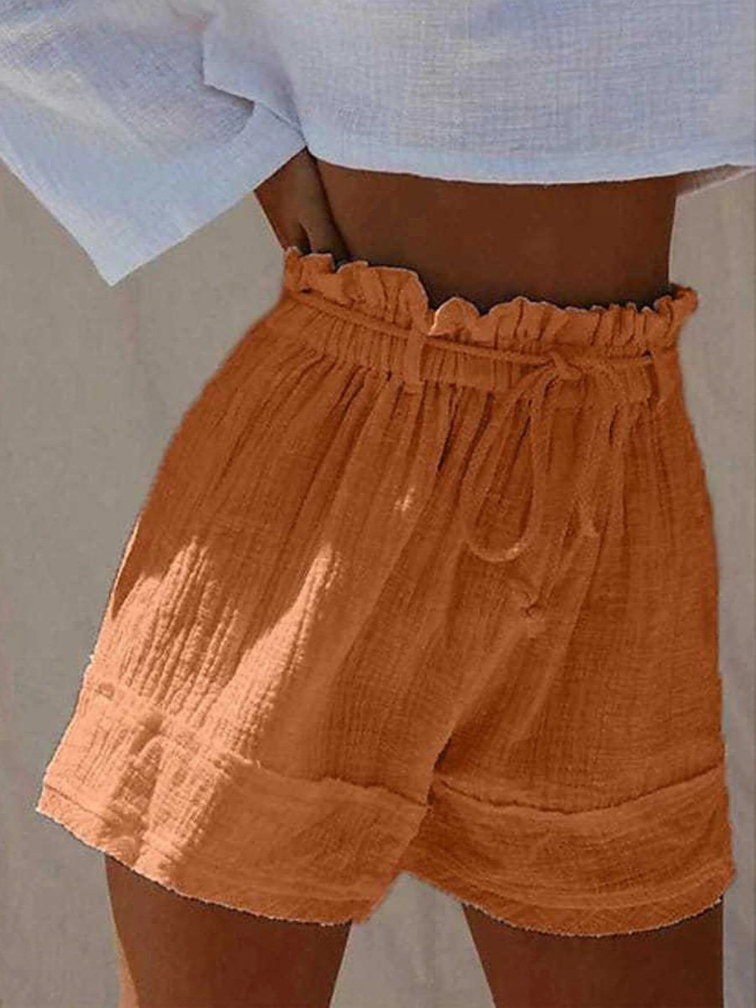 Women's Linen Paperbag Waist Shorts High Rise Casual Beach Bottoms
