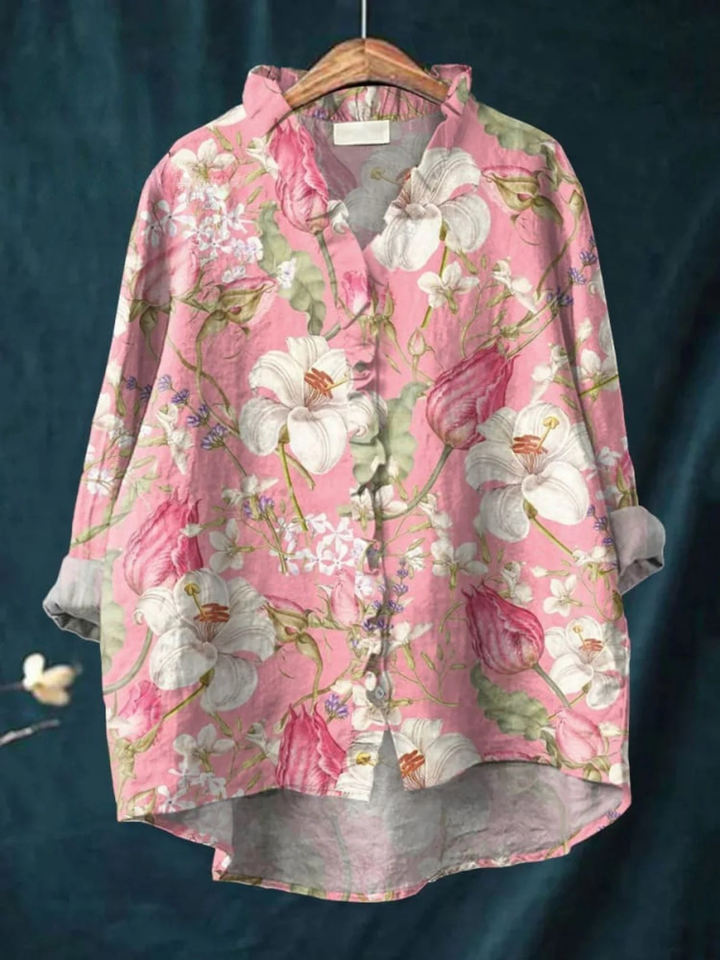 Women Linen Floral Shirt Pants Maxi Dress