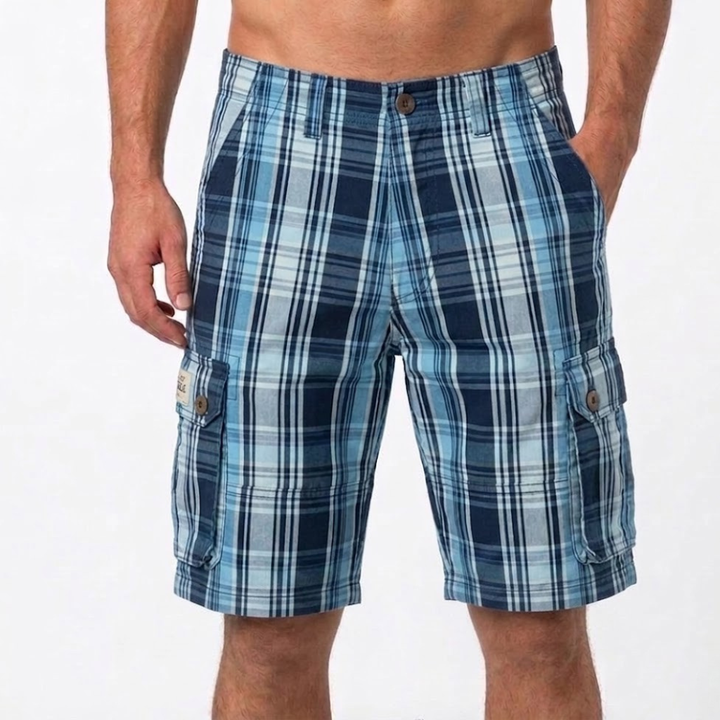 Men's Plaid Cargo Linen Casual Shorts