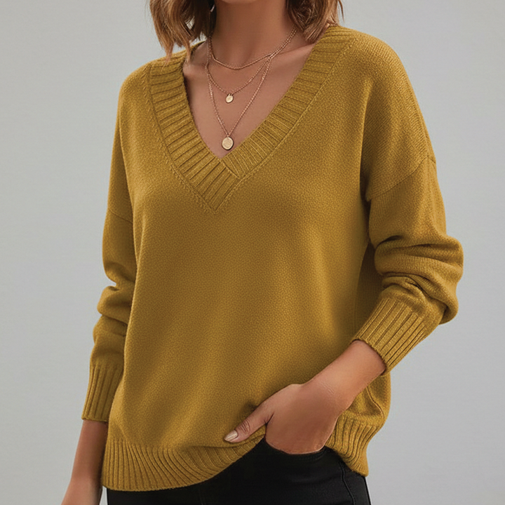 Women's Merino Wool Knit V Neck Jumper