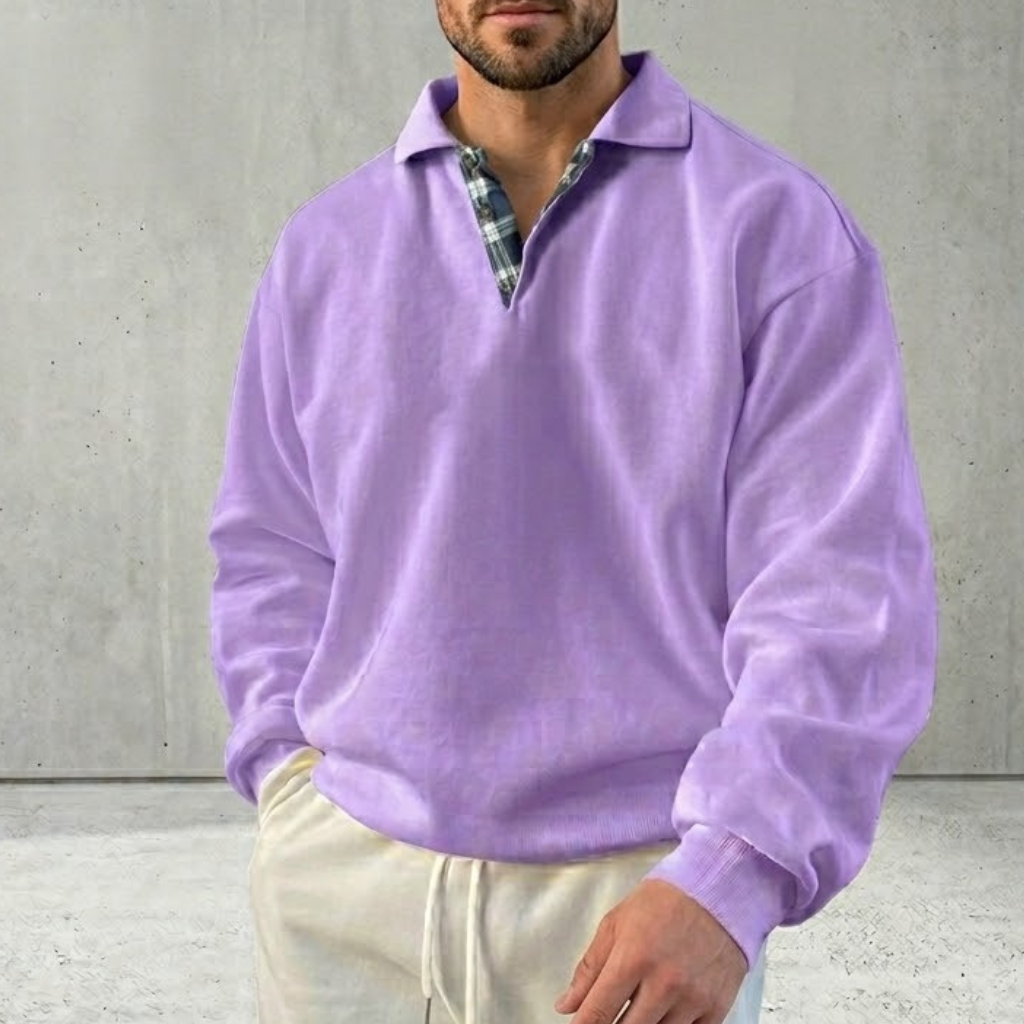 Men's Knit Long Sleeve Polo Shirt Collar Pullover Sweater