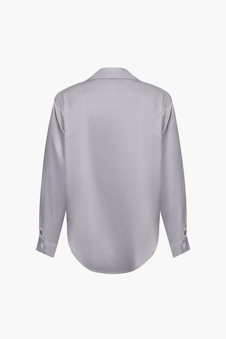 Women's Satin Long-Sleeve Blouse Elegant Silk-Feel Button-Down Shirt