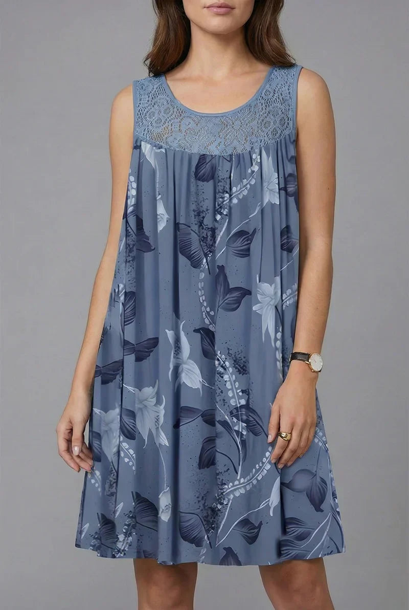 Women's Linen Sleeveless Casual Floral Print Beach Dress