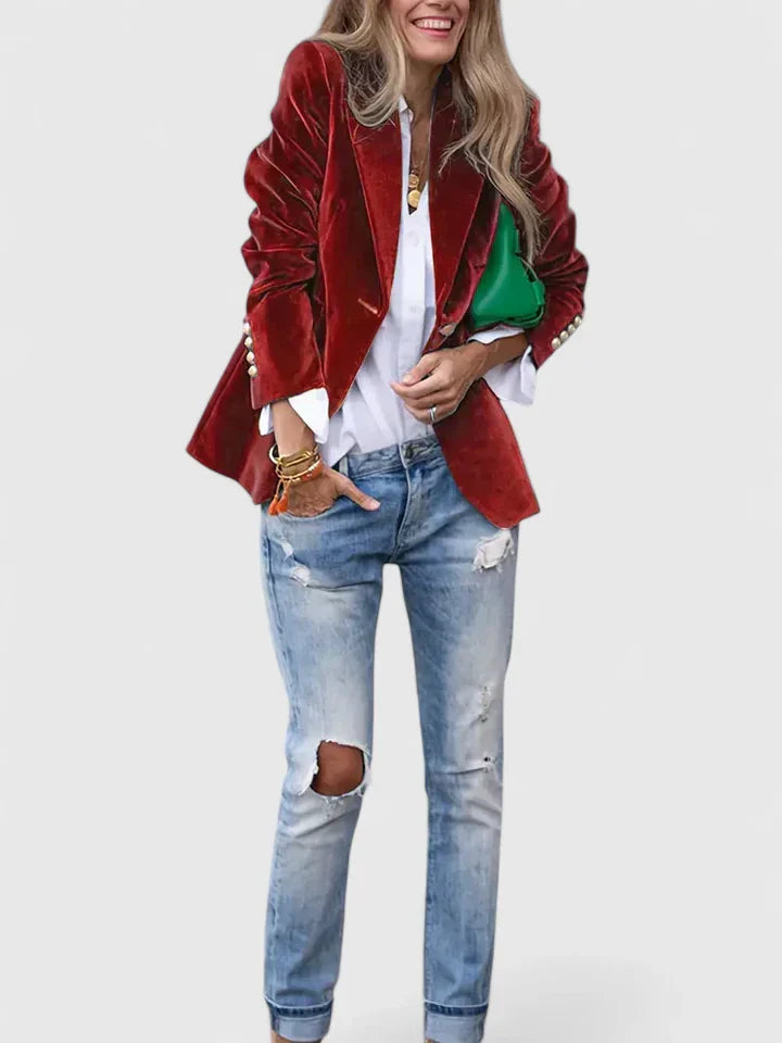 Women's Velvet Blazer Suit Jacket Casual Work Office Coat