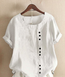 Women's Short Sleeve Linen Asymmetric Top Loose Fit Tunic Blouse
