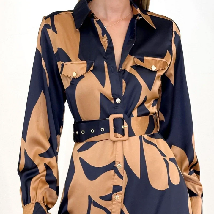 Women's Linen Floral Maxi Shirt Dress Long Sleeve