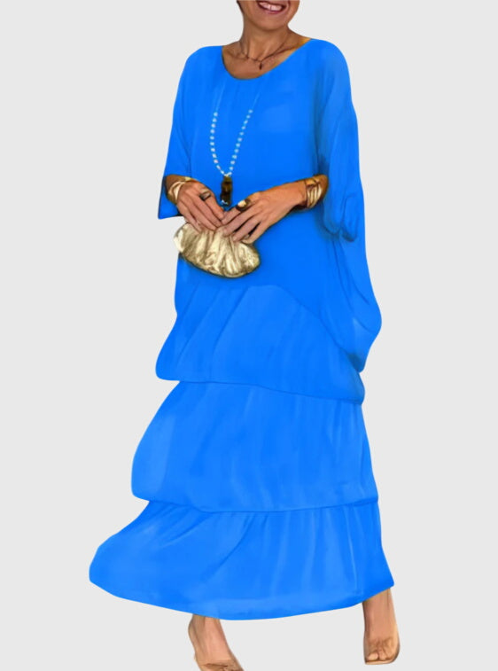 Women's Linen Look Flowing Elegant Maxi Dress Long Tiered Gown