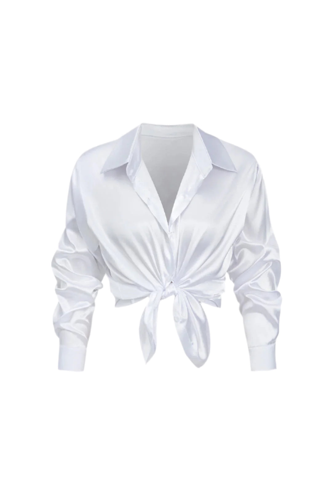 Women's Satin Long-Sleeve Blouse Elegant Silk-Feel Button-Down Shirt