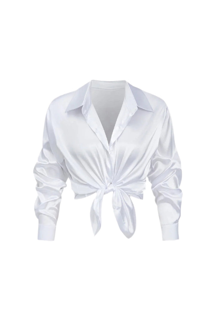 Women's Satin Long-Sleeve Blouse Elegant Silk-Feel Button-Down Shirt